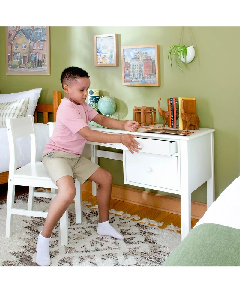 Guidecraft Madison Kids Desk with Hutch and Chair Set - White: Kids Wooden Bedroom Writing Table with Storage, Wood Study Table for Kids with Hutch