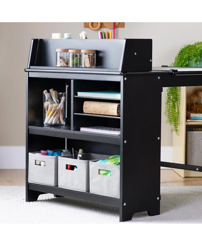 Guidecraft Design Studio – White: 3-in-1 Kids Art Table & Stool, Writing, Painting Drafting w/ Craft Storage Bins, Easel with Paper Roll