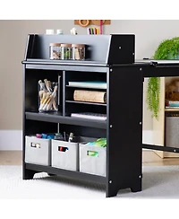 Guidecraft Design Studio – White: 3-in-1 Kids Art Table & Stool, Writing, Painting Drafting w/ Craft Storage Bins, Easel with Paper Roll