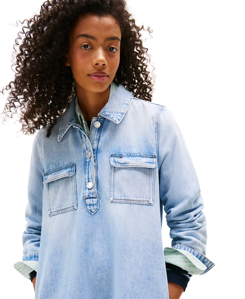 Tommy Jeans Women's Cotton A-Line Long-Sleeve Denim Dress