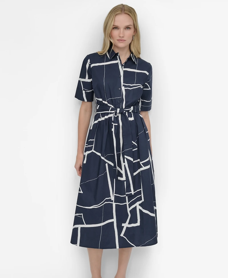 Dkny Women's Abstract Printed Cotton Midi Shirt Dress