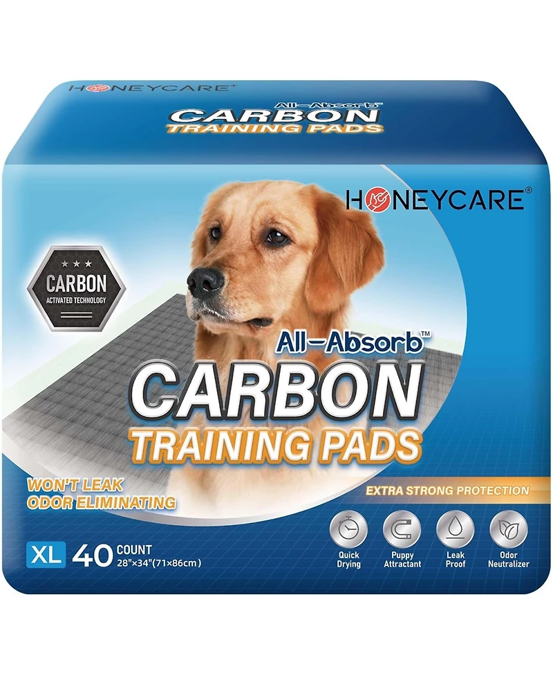 HoneyCare Carbon All-Absorb Puppy Training Pads Dog Potty Pads Absorb Eliminating Urine Odor, Jumbo-Size Charcoal Puppy Pad Xl 28x34 inch, 80ct