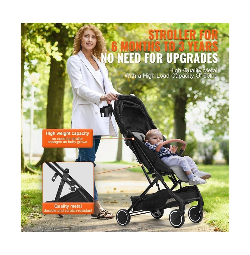 Slickblue Baby Stroller with Adjustable Backrest Footrest One-Click Fold Cup Holder and Carry Bag