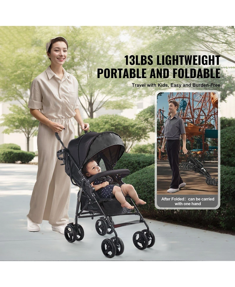 Slickblue Kids Lightweight Stroller Compact Easy Fold Adjustable Backrest Storage