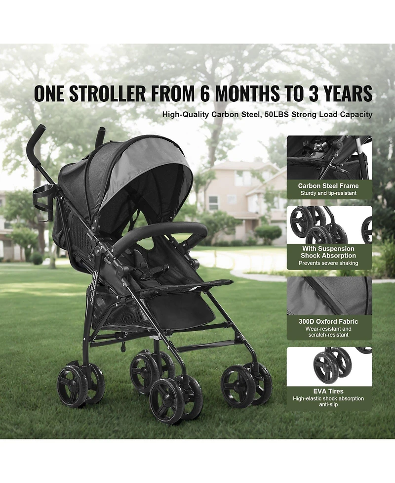 Slickblue Kids Lightweight Stroller Compact Easy Fold Adjustable Backrest Storage