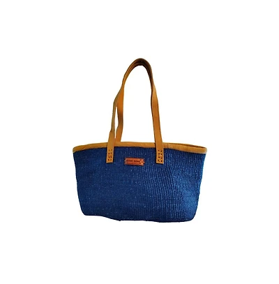 Sawa Sawa Nourishment Rectangular Handmade Laptop Work Sisal Straw Blue Basket Tote Handbag