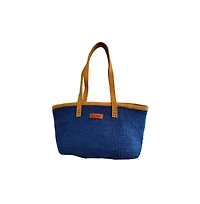 Sawa Sawa Nourishment Rectangular Handmade Laptop Work Sisal Straw Blue Basket Tote Handbag
