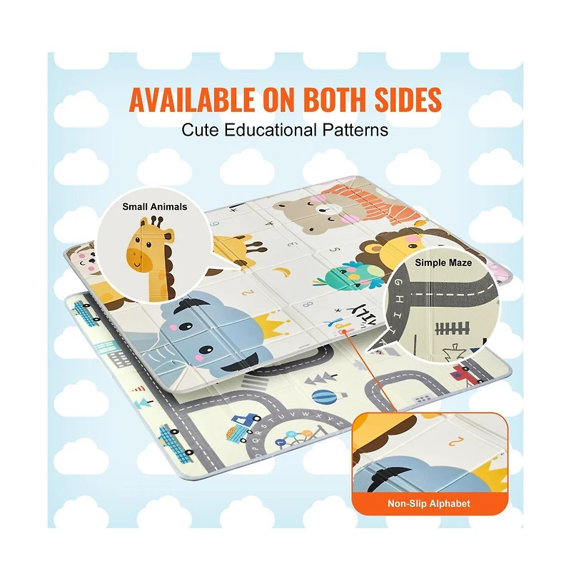 Baby Play Mat Soft Crawling Floor Playmat Double-Sided Kids Activity Mat