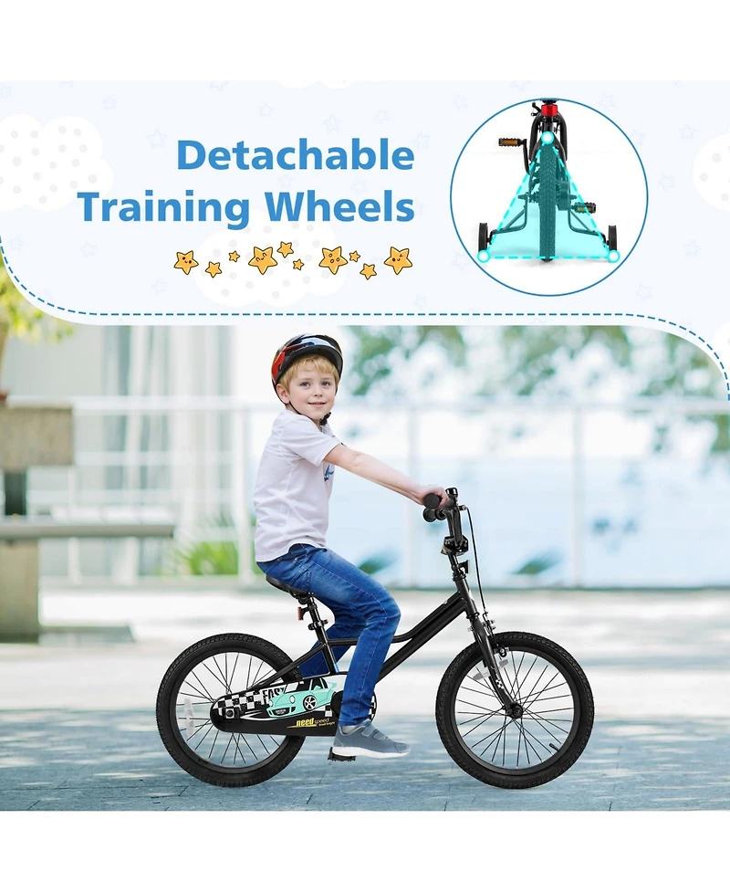 18 Inch Kids Bike with Removable Training Wheels for Aged 3-8 Years Old