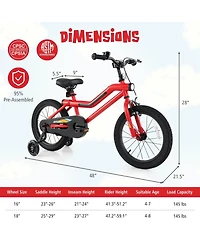 16 Inch Kids Bike with Led Lights Adjustable Carbon Steel Bicycle for 4-8 Years Old