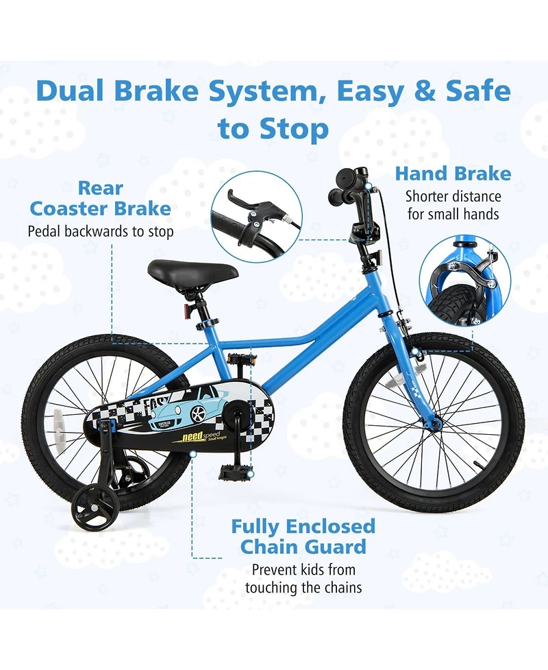 18 Inch Kids Bike with Removable Training Wheels for Aged 3-8 Years Old