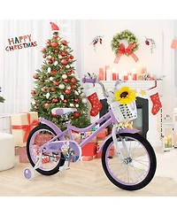 18 Inch Girl Bike with Basket with Detachable Training Wheels for 4-8 Years Old