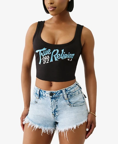 True Religion Women's Crystal Rib Crop Tank Top
