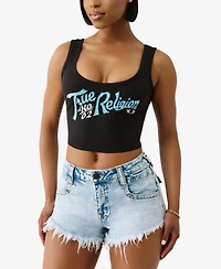 True Religion Women's Crystal Rib Crop Tank Top