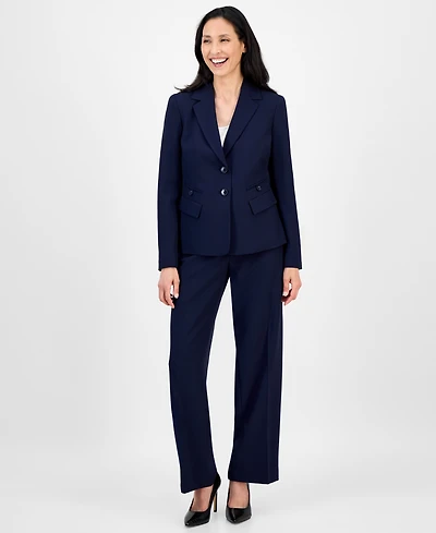 Le Suit Women's Notched Collar Wide-Leg Pantsuit Set, Regular & Petite
