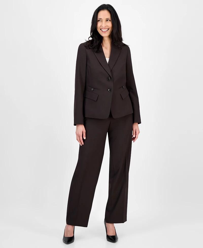 Le Suit Women's Notched Collar Wide-Leg Pantsuit Set, Regular & Petite