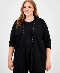 Anne Klein Plus Stud-Trim Open-Front Cardigan