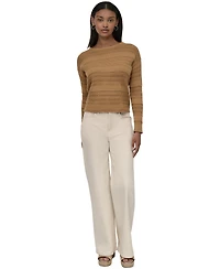 Dkny Jeans Petite Crewneck Open-Stitch Cotton Sweater