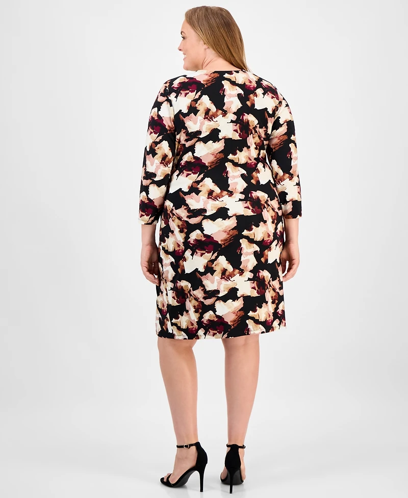 Anne Klein Plus Abstract-Print Wrap-Style Dress