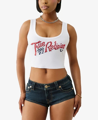 True Religion Women's Crystal Rib Crop Tank Top