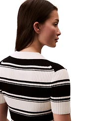 Calvin Klein Jeans Women's Cotton Polo Striped Short-Sleeve Sweater