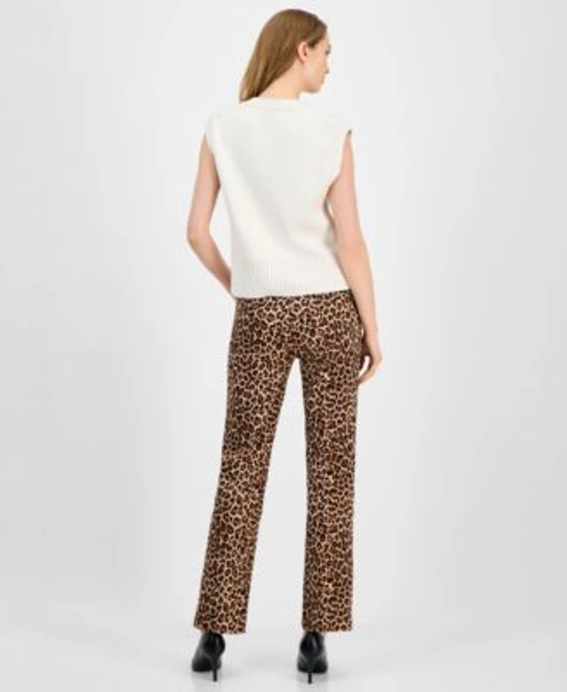 Anne Klein Womens Cap Sleeve Cardigan Animal Print Bootcut Pants
