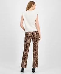 Anne Klein Womens Cap Sleeve Cardigan Animal Print Bootcut Pants