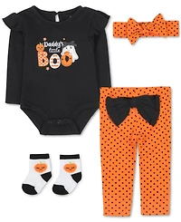 Baby Essentials Girls Daddy's Little Boo Bodysuit, Pants, Headband & Socks, 4 Piece Set