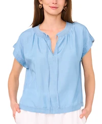 Vince Camuto Women's Shirred-Neck Cap-Sleeve Peasant Blouse