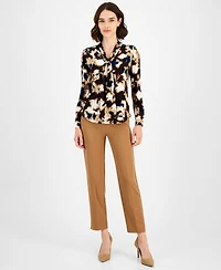 Anne Klein Women's Scarf-Neck Printed Blouse