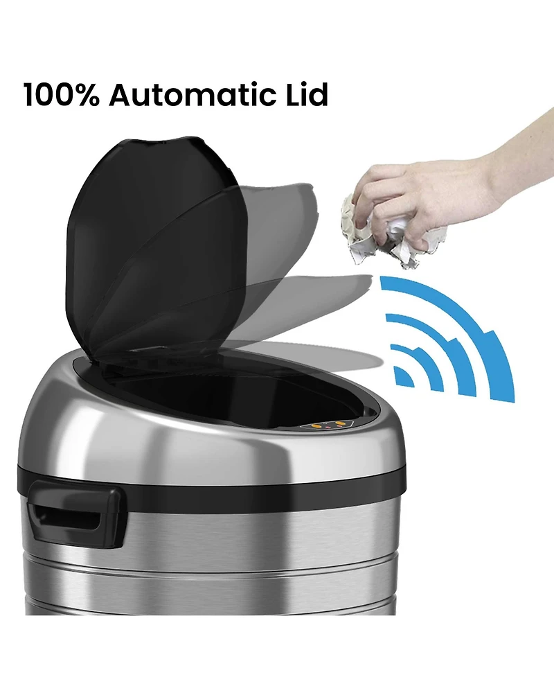 iTouchless Stainless Steel Sensor Trash Can with Dual AbsorbX Odor Filters and Wheels, Silver