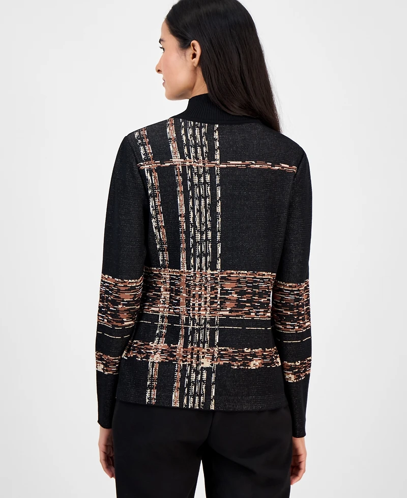 Anne Klein Women's Abstract Plaid Long-Sleeve Turtleneck Sweater