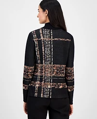 Anne Klein Women's Abstract Plaid Long-Sleeve Turtleneck Sweater