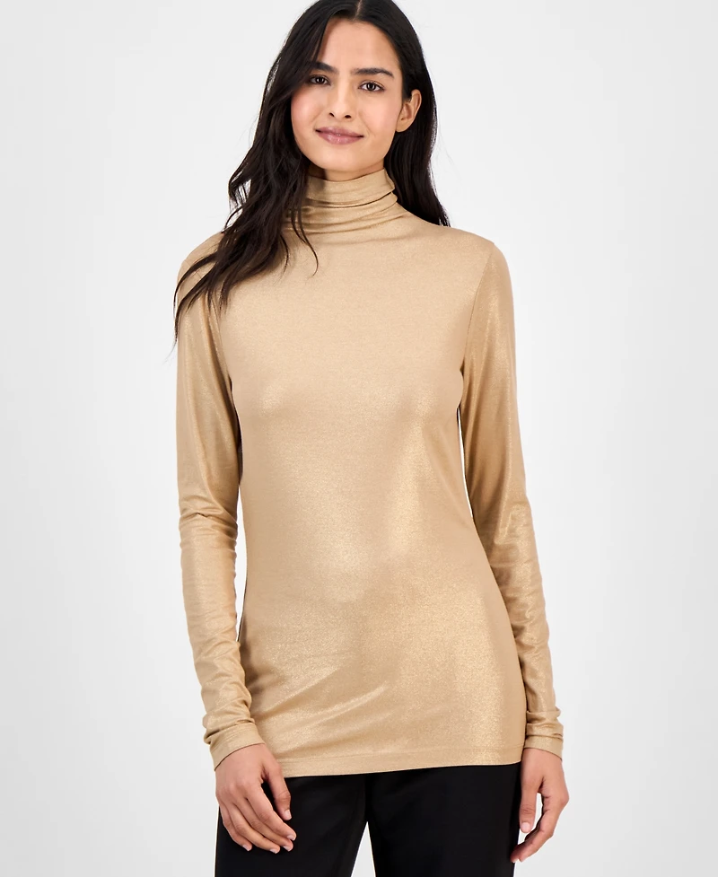 Anne Klein Women's Metallic Long-Sleeve Turtleneck