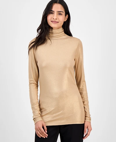 Anne Klein Women's Metallic Long-Sleeve Turtleneck