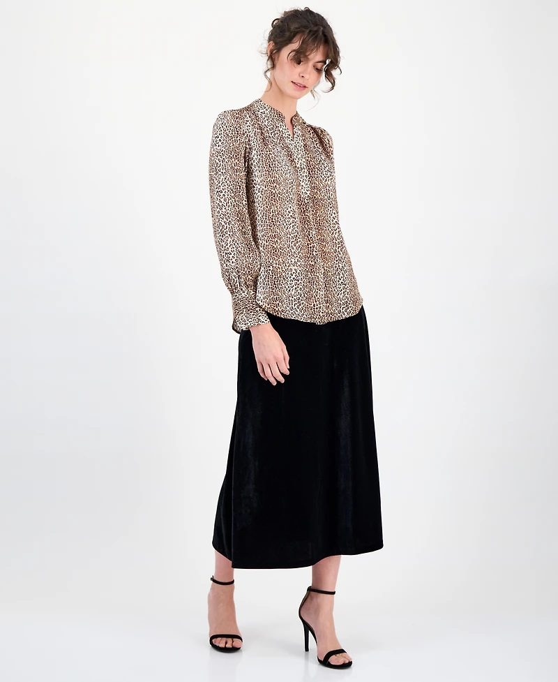 Anne Klein Women's Animal-Print Split-Neck Blouse