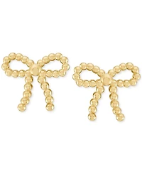 Polished Beaded Bow Stud Earrings in 10k Gold