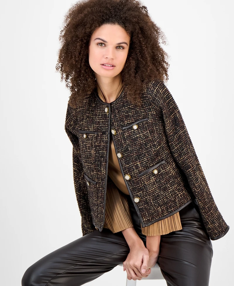 Anne Klein Women's Collarless Tweed Patch-Pocket Jacket