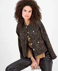 Anne Klein Women's Collarless Tweed Patch-Pocket Jacket
