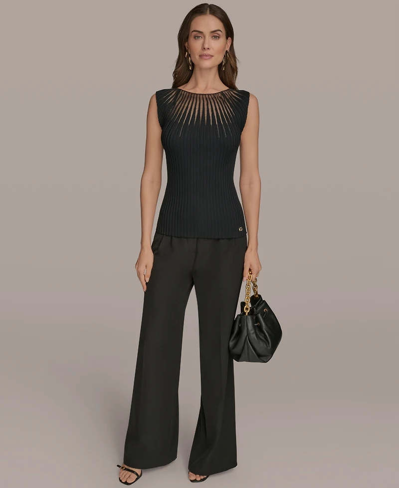 Donna Karan New York Women's Cap-Sleeve Mesh-Detail Knit Sweater Top