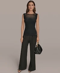 Donna Karan New York Women's Cap-Sleeve Mesh-Detail Knit Sweater Top
