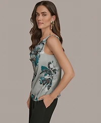 Donna Karan New York Women's Printed Cowlneck Satin Tank Top