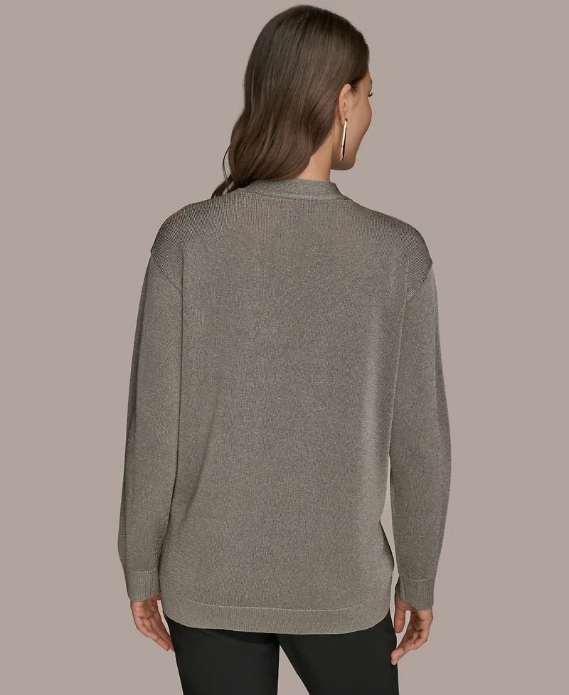 Donna Karan New York Women's Long-Sleeve Metallic Three-Button Cardigan Sweater