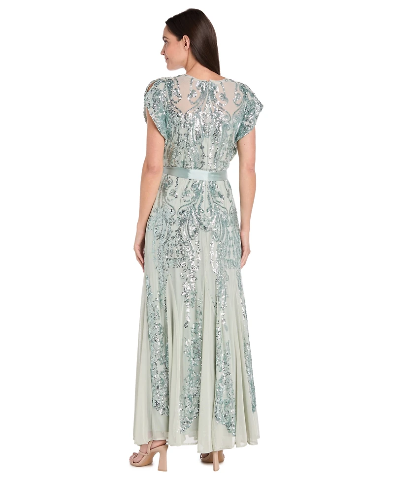 R & M Richards Women's Short-Sleeve Sequined Gown