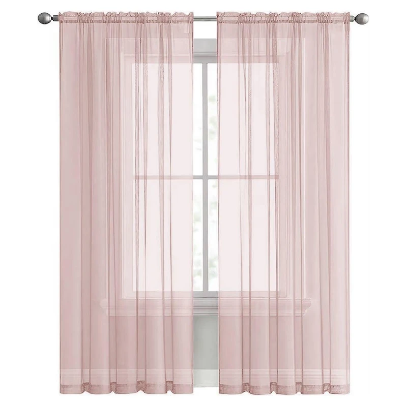 Kate Aurora Hotel Lux 2 Piece Rose Pink Rod Pocket Sheer Curtain Panels