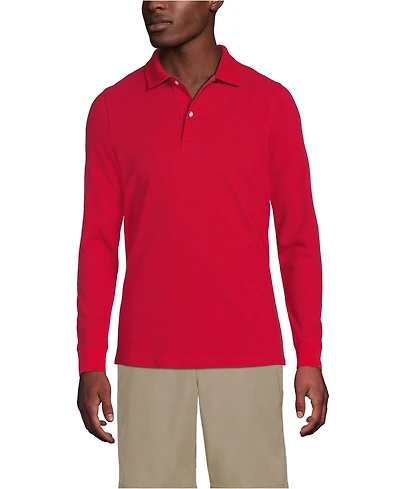 Lands' End Men's School Uniform Long Sleeve Mesh Polo Shirt