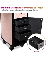 Byootique Rolling Nail Table w/ Makeup Case Cosmetic Organizer Aluminum Pink