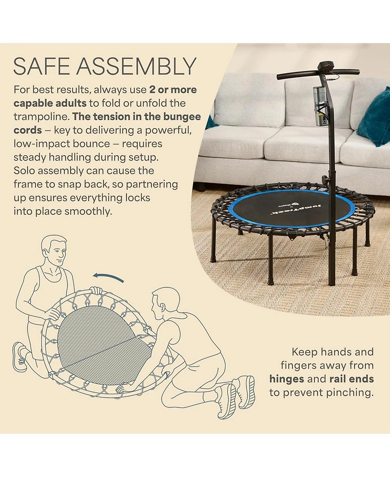 Lifepro JumpTrack 40” Rebounder Trampoline with Jump Counter – Low-Impact Silent Bungee System for Home Cardio – Supports Up to 3