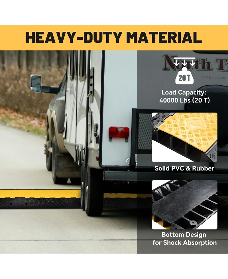 Yescom 3-Channel Rubber Cable Ramp 40000 Lbs Wire Cord Ramp Driveway Hose Cover Protector Speed Bumps for Driveway Hose Pipe Hider