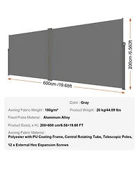 Slickblue Waterproof Retractable Side Awning Privacy Screen for Garden Patio or Balcony Use
